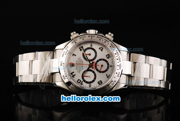 Rolex Daytona Swiss ETA 7750 Automatic Movement Full Steel with Numeral Markers and White Dial - Click Image to Close